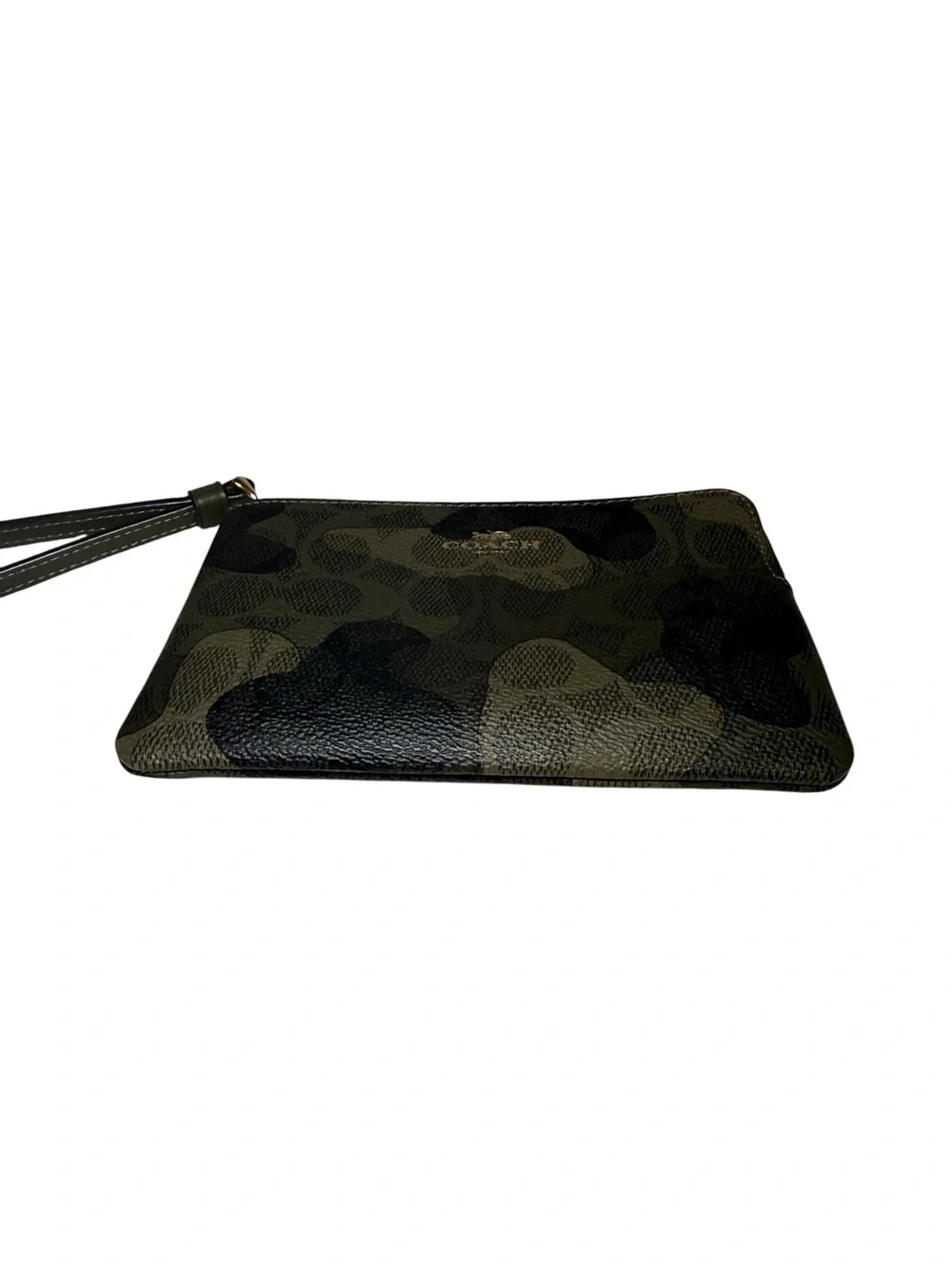 Coach Black Camo Wristlet with Gold Logo